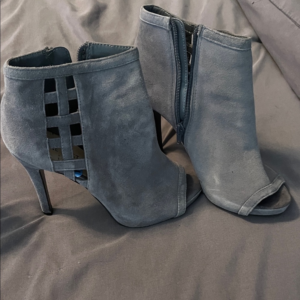 Nine West Gray Peep-Toe Heeled Boots